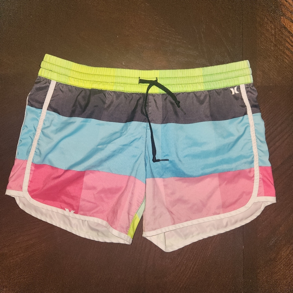 Hurley Colorblock Athletic Shorts - Neon Yellow, Black, Blue & Pink